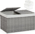 Storage Basket with Lid, PE Rattan Woven Storage Baskets with 2 Separate Lids, 17.2 Gallon (65 L), 22.2 x 13 x 13.8 Inches, 2 Removable Liner Bags Handles for Bedroom, Laundry Room Gray
